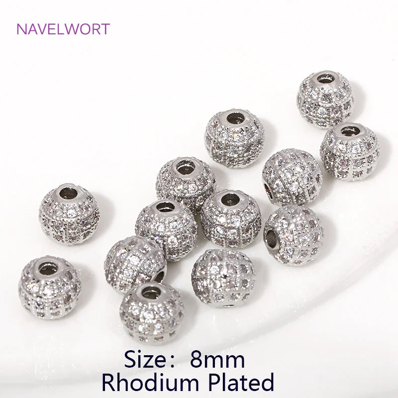 18K Gold Plated Zircon Round Spacer Beads | Brass Bracelet Beads for Jewelry Making | DIY Bead Separators Accessories