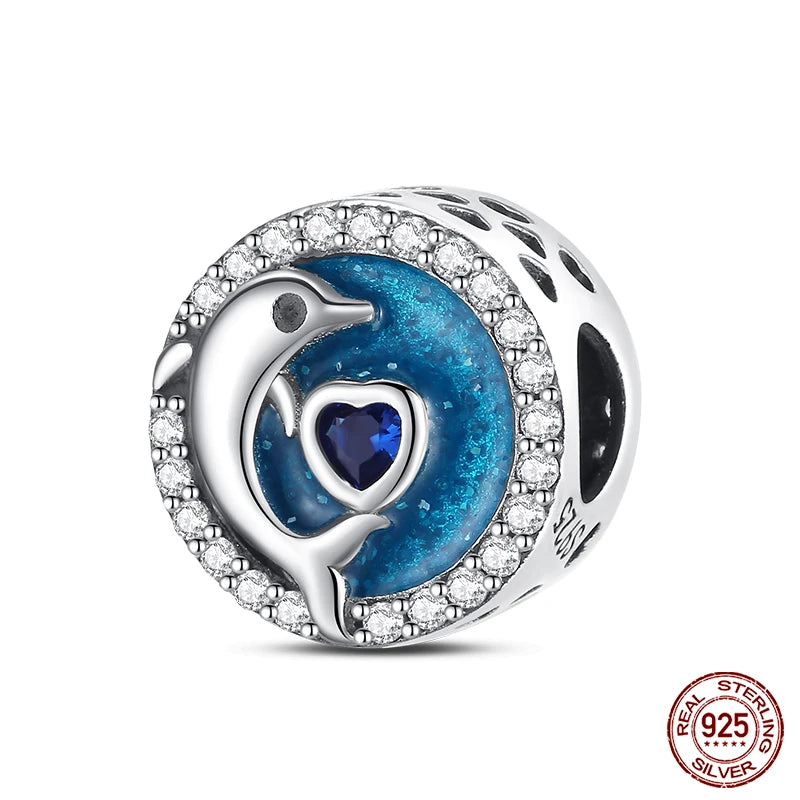 Blue Ocean Series 925 Sterling Silver Turtle Crab Mermaid Charms for 3mm Bracelet