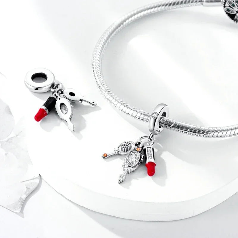 925 Sterling Silver Fashion Life Series Charms – High Heels, Lipstick, Dress & Perfume Beads Fit Pandora Bracelets DIY