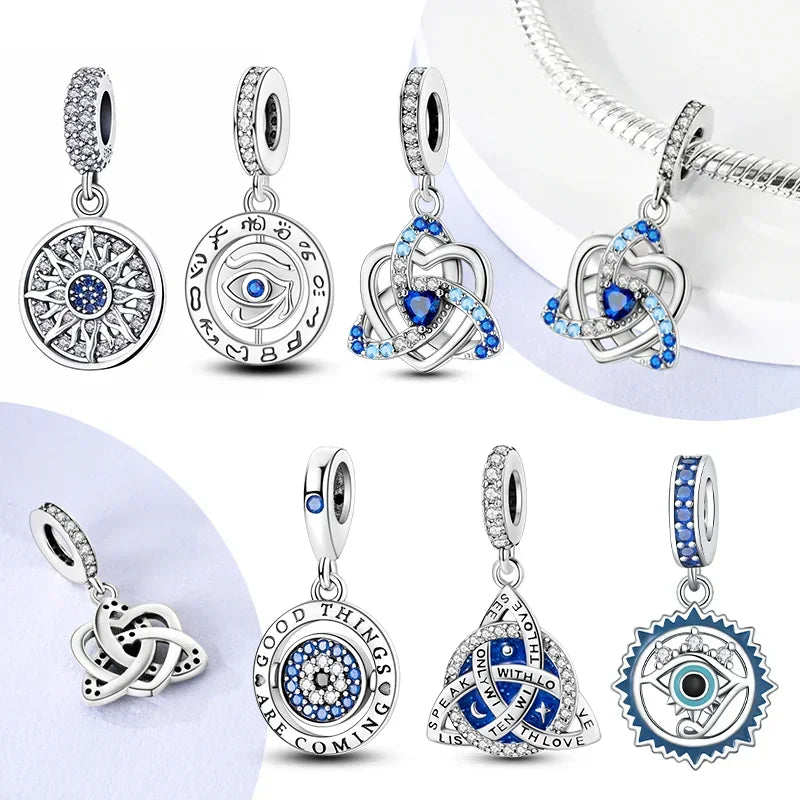 S925 Silver Heart Celtic Knot Lucky Blue Eye Charm – Fit Original Bracelet DIY Jewelry Gift for Women