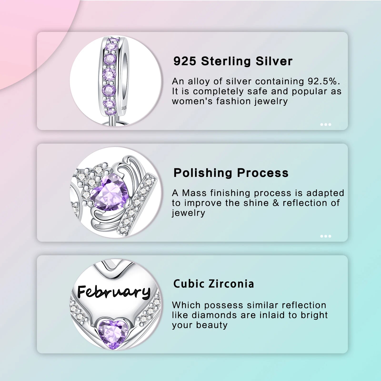 925 Sterling Silver Birthstone Love Pendant Charm | January–December Zircon Bead for Bracelet & Necklace DIY Jewelry Gift