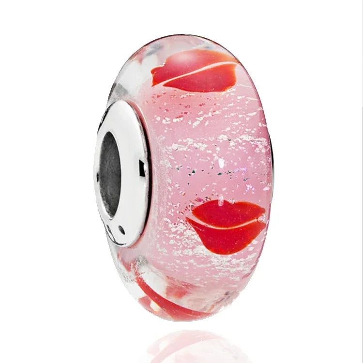 Original Murano Glass 925 Sterling Silver Butterfly Flower Leaf Rainbow Charm Bead | Cosmic DIY Bracelet Jewelry Gift for Women