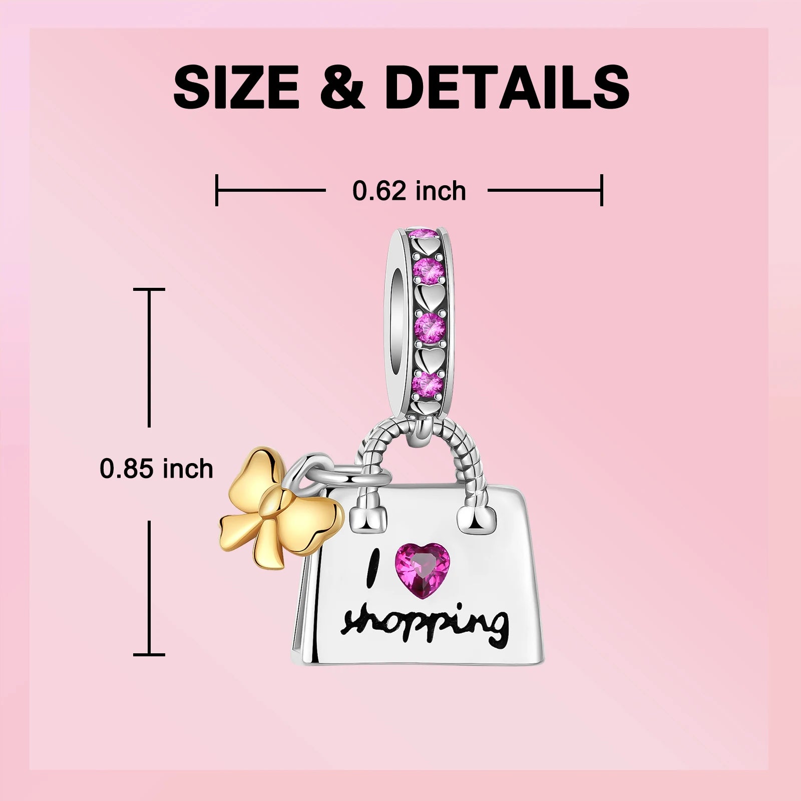 Romantic Pink Flowers 925 Sterling Silver Charms | Bag Lipstick Heart Bow Rose Bead Fit Original Bracelet DIY Jewelry Gift