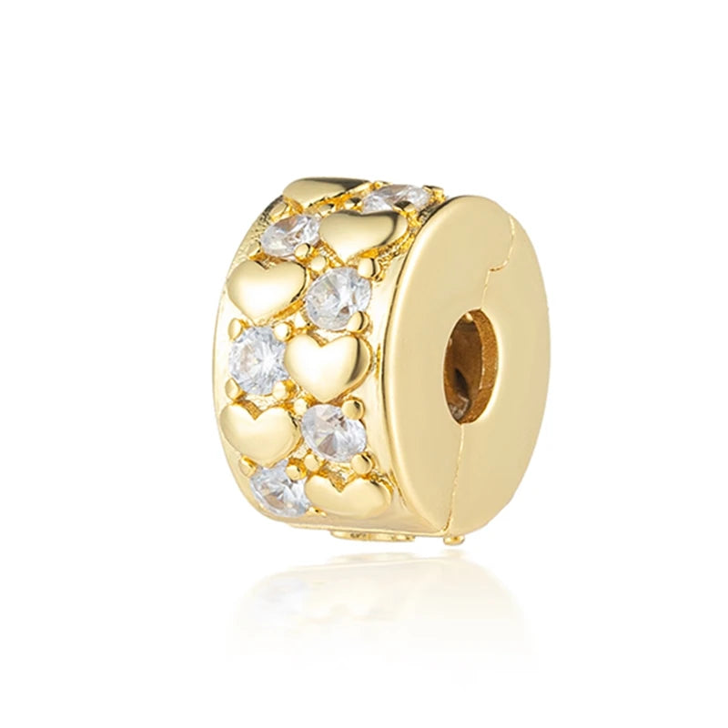 Sparkling Gold Plated Heart & Flower Clip Dangle Charm Beads | Fits Original Snake Bracelet & Necklace | DIY Jewelry Gift for Women