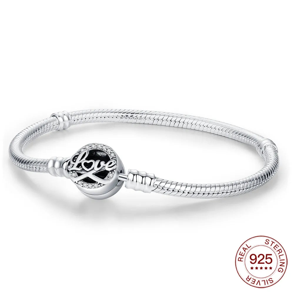 925 Sterling Silver Drop Rubber Bracelet | Love Butterfly & Clover Charm for Women’s DIY Jewelry & Gift