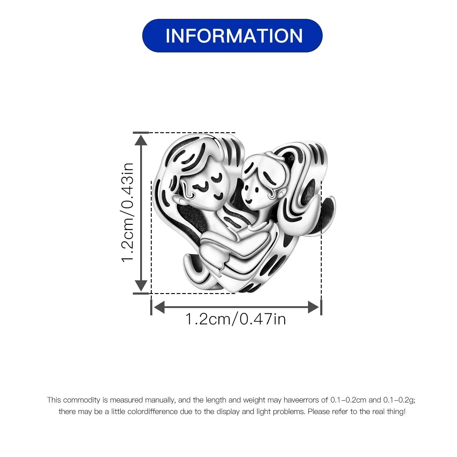 925 Sterling Silver Mother Daughter Love Embrace Pendant Charm | Heart Shaped Bracelet Bead DIY Fine Jewelry Gift