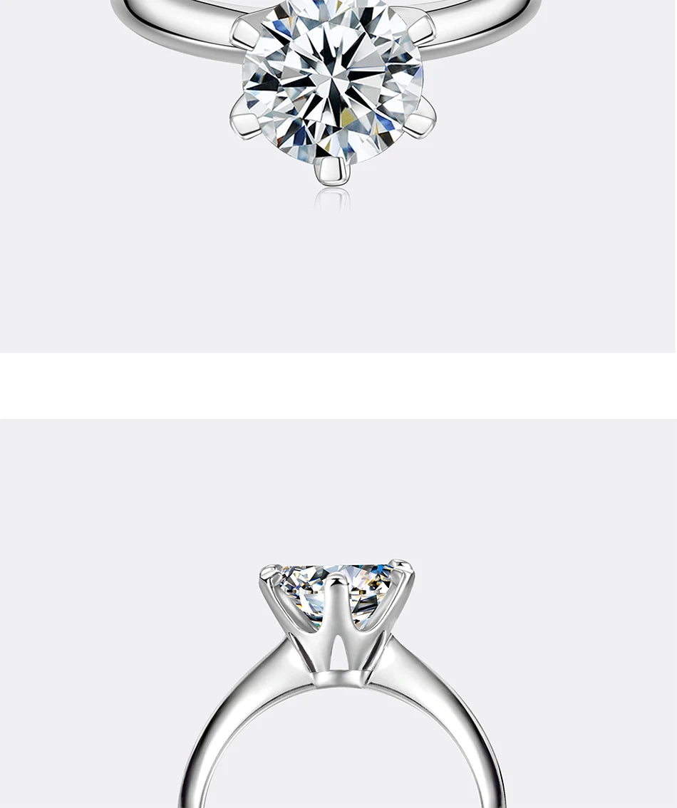 PERFANY 1–5CT Moissanite Ring for Women | S925 Pure Silver Six-Claw GRA Certified