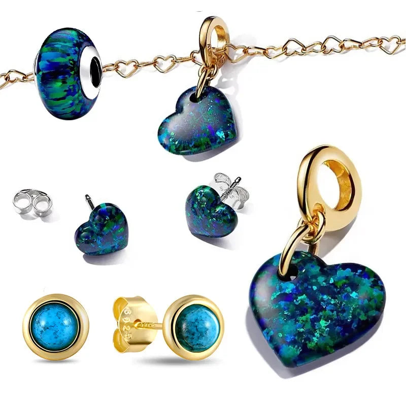 925 Sterling Silver Green Heart Dangle Charm – Fits Original Pandora Bracelet & Earrings Set Trendy Jewelry Gift for Women