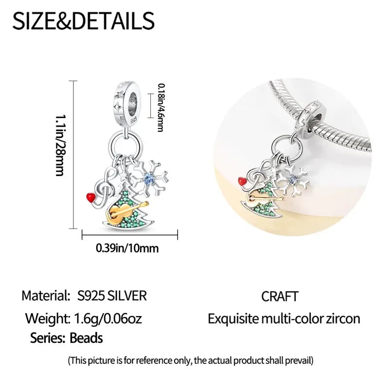 925 Silver Disney Christmas Charm Trio | Mickey Wreath Minnie Ice Skating Bead Pendant Fits Pandora Bracelet