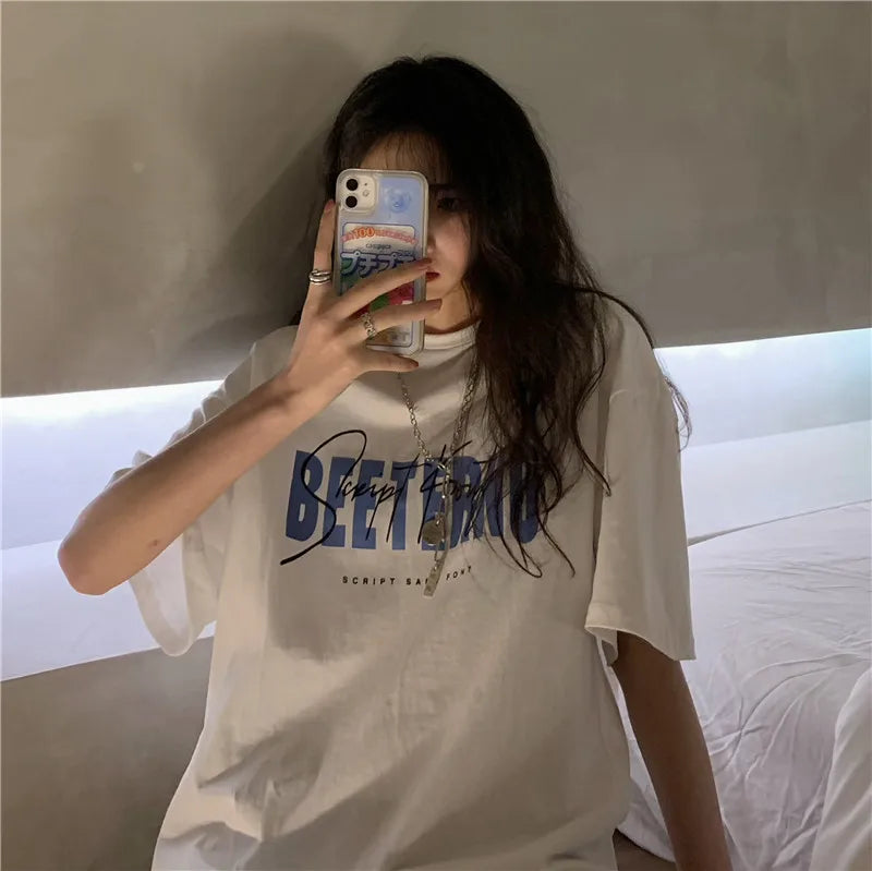 Oversized American Street Style T-Shirt for Women | Retro Loose Cotton Casual Top