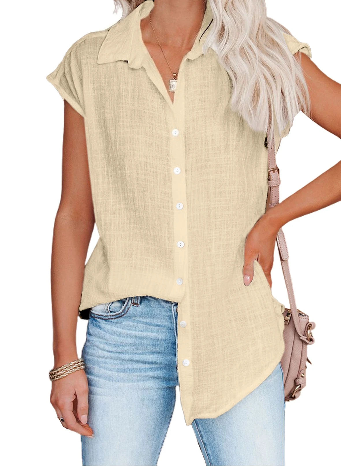 Summer Solid Cotton Linen Shirt for Women – Casual Short Sleeve Loose T-Shirt Ladies Thin Tee Top 🌿✨