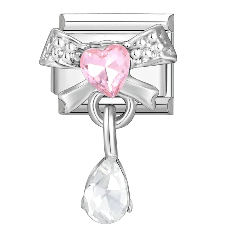 2025 Original Zircon Bow Knot Star Cherry Italian Charm | Stainless Steel 9mm Links DIY Modular Bracelet Jewelry Wholesale