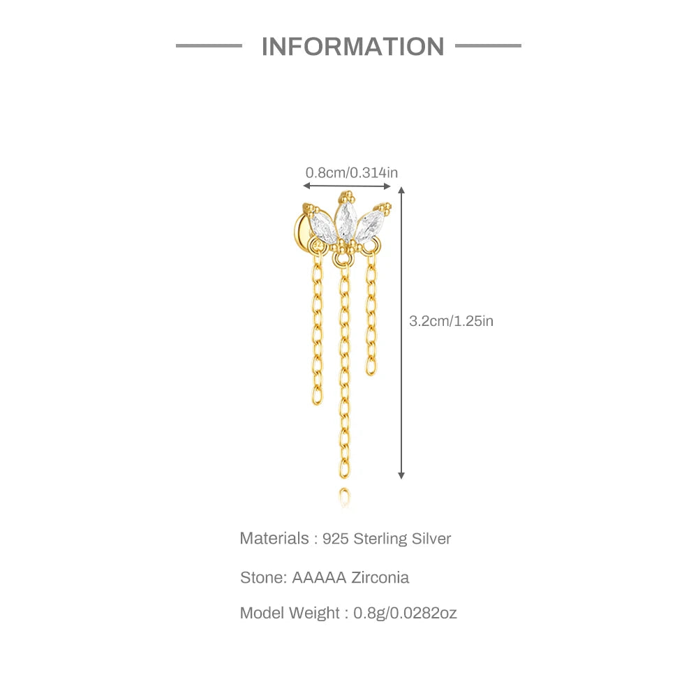 CANNER 925 Sterling Silver Horse Eye Tassel Zircon Drop Earrings – Minimalist Geometric Jewelry for Women