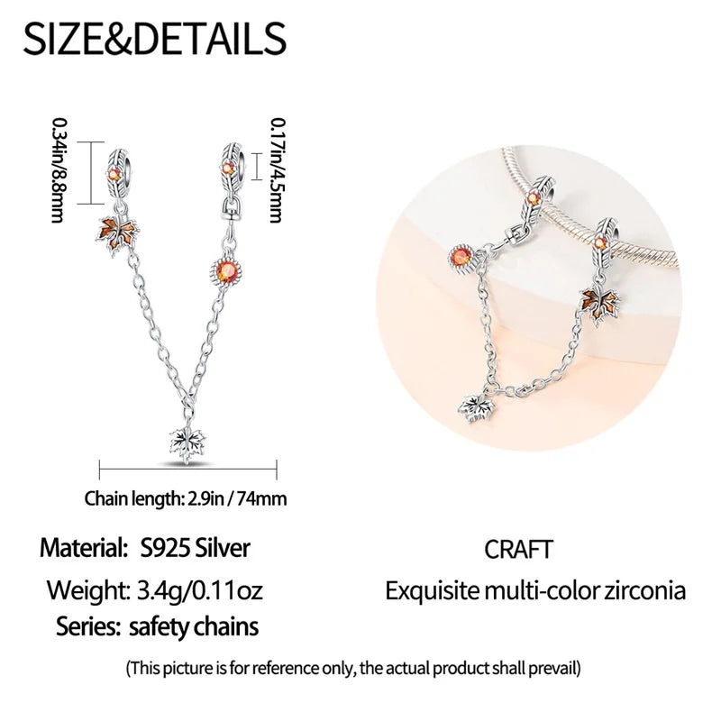 925 Sterling Silver Squirrel & Maple Leaf Charm | Shiny Zircon Autumn Beads Fit Pandora Bracelet DIY Jewelry