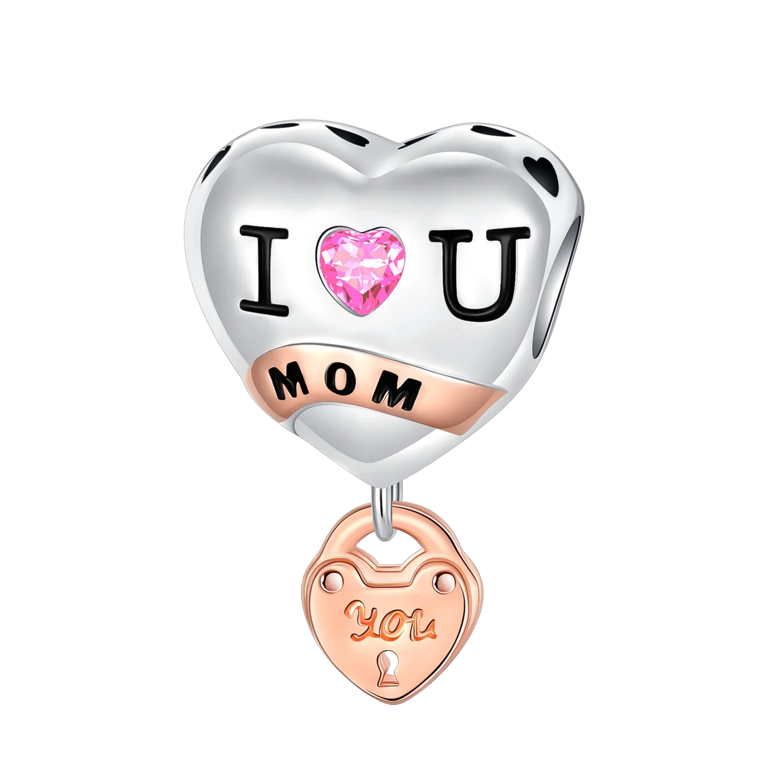 925 Sterling Silver Golden Heart Lock & Birthday Candle Charm | Fit Original Pandora Bracelet DIY Jewelry