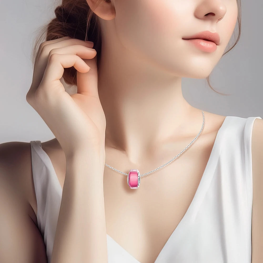 New 925 Sterling Silver Pink Daisy Murano Glass Charm | Cold Enamel Bead Fit Pandora Bracelet & Necklace