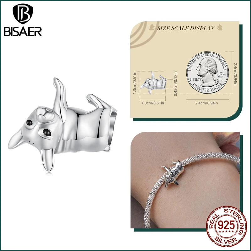 BISAER 925 Sterling Silver Dog Charm | Cute Dachshund Pet Bead Pendant for Women’s DIY Bracelet Jewelry