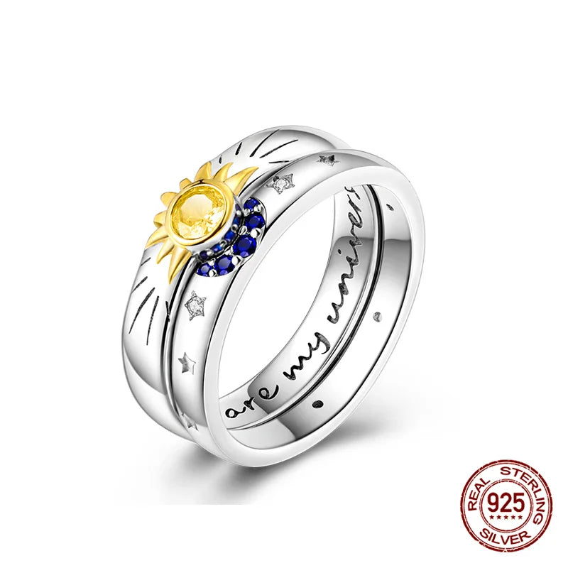2025 Hot Sale Sun and Moon Combination Ring Set 925 Sterling Silver | Couple Rings for Women Engagement & Birthday Gift Jewelry