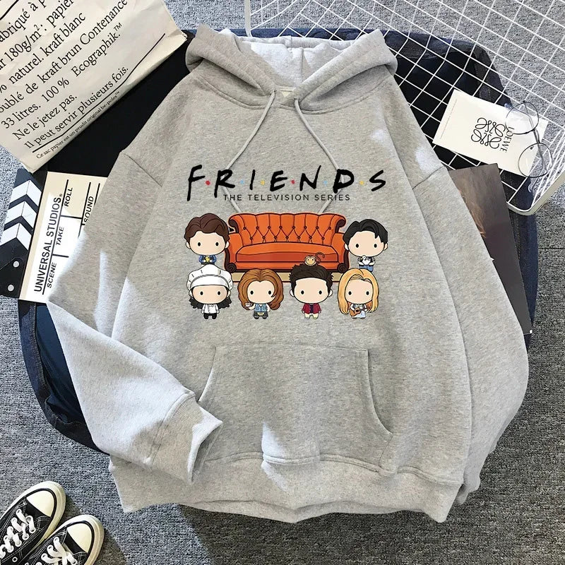 Friends TV Show Hoodie for Women – Funny Cartoon Graphic Ullzang Vintage Anime Sweatshirt 90s