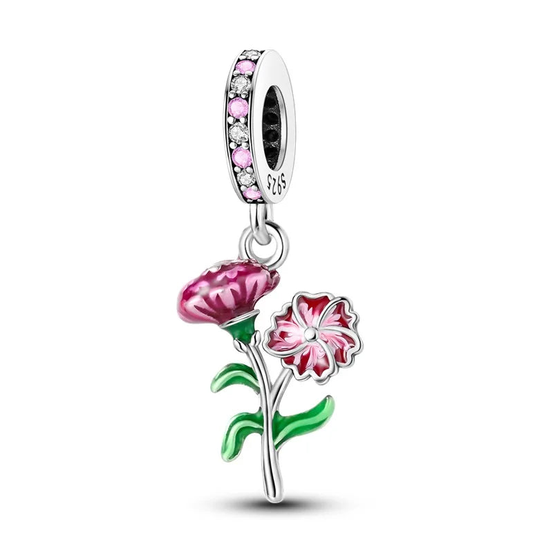 2025 925 Silver Daisy Tulip Pansy Flower Charms Bead | Fit 3mm Original Bracelets DIY Jewelry Gift