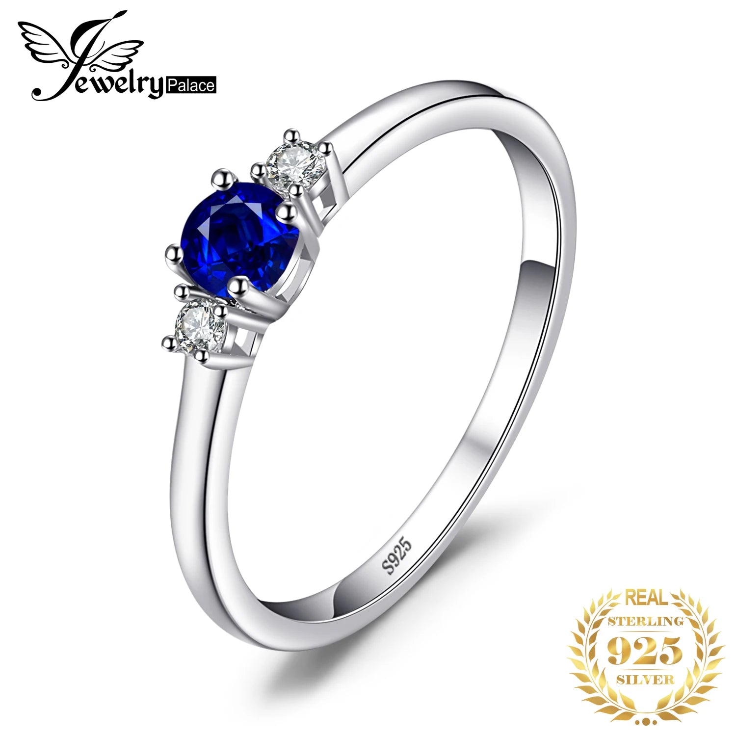 JewelryPalace 925 Sterling Silver Blue Sapphire 3 Stone Promise Ring for Women