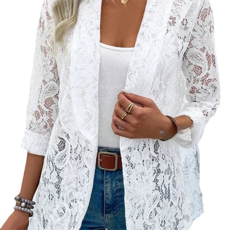 Black & White Classic Lace Jacket | Women’s Elegant Lightweight Coat for Spring & Autumn