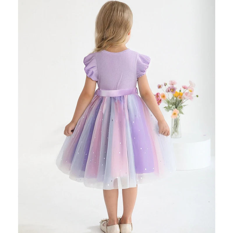 ✨ Hello Kitty Girls Sequins Dress 🎀 Rainbow Tulle Princess Dress 🌈 Toddler Birthday Party Outfit 👧 Ages 1–5 Years