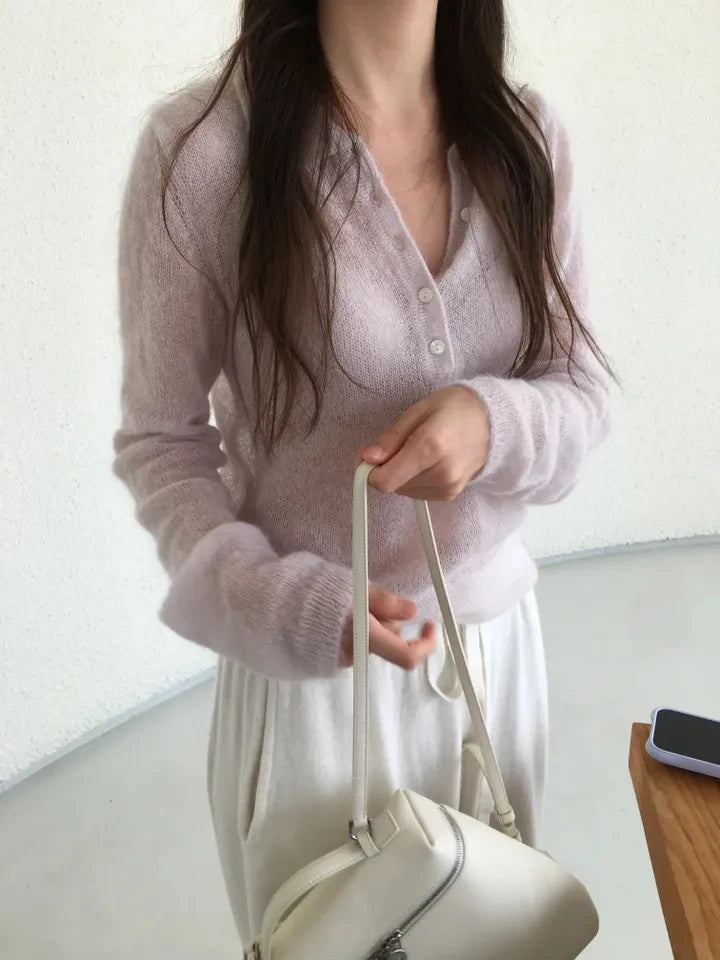 Sweet Soft Button-Up Knitted Sweater for Women | Loose Fit Flip Collar Knitwear | Comfortable Autumn Pullover