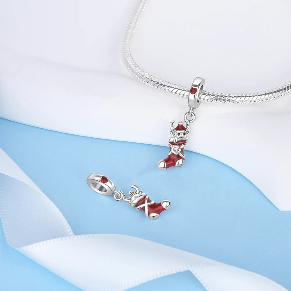 Santa Claus Christmas Snowman Silver Pendant for Women | Fits Original DIY Bracelets | Holiday Love Gift Jewelry