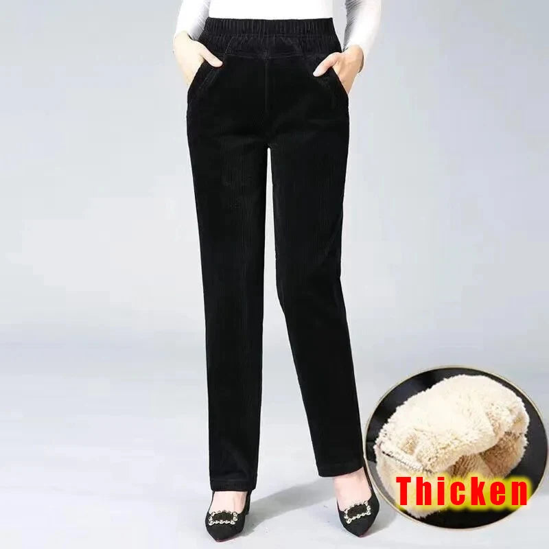 Autumn Winter Women’s Plush Fleece Pencil Pants – High Waist Corduroy Leggings | Elegant Office Trousers