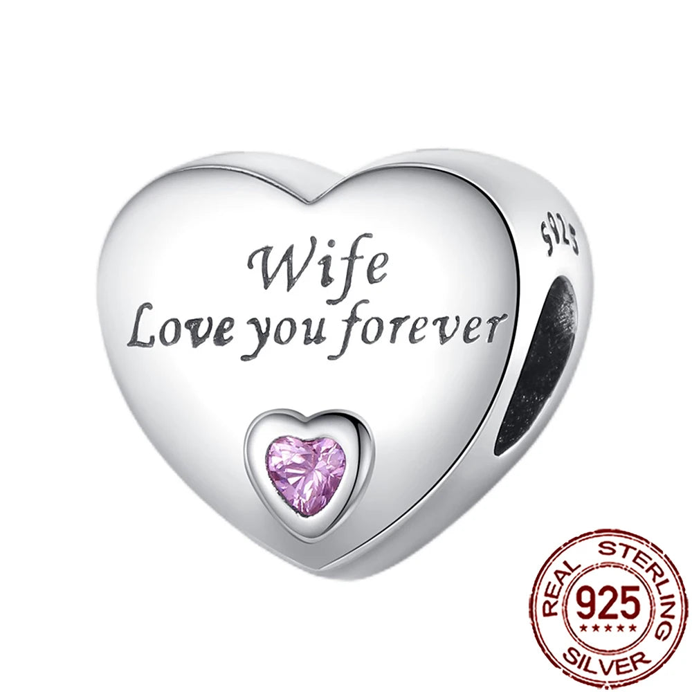 2025 New 925 Sterling Silver Family Love Heart Charm Beads | Sister, Daughter & Mother Pendant for Bracelets & DIY Jewelry