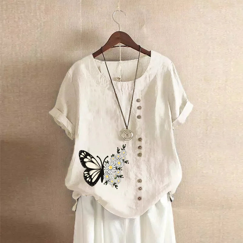 Women Cotton Linen Streetwear Summer Y2K Tops – Vintage Casual Elegant T-Shirt Loose Fashion Tee 👕✨