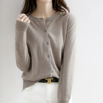 Off-Season Knitted Open Cardigan – Women’s Loose Round Neck Outerwear | Large Size Sweater for Spring & Autumn