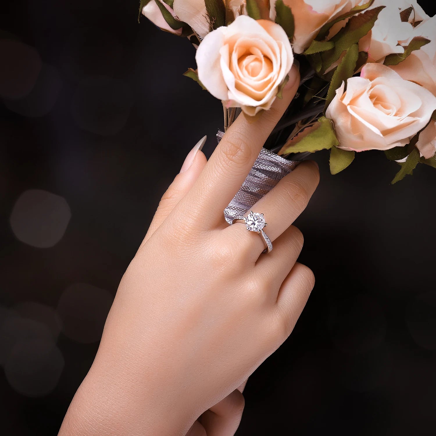 JewelryPalace Moissanite D Color Round Ring | 1–3ct S925 Sterling Silver Wedding & Engagement Ring