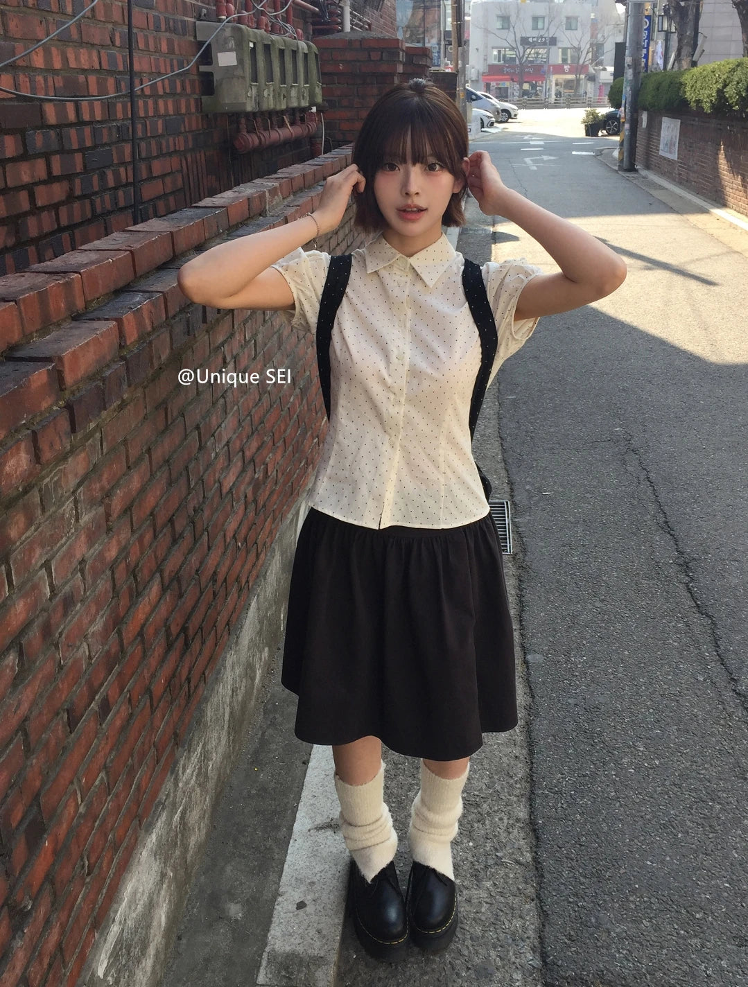 Sweet Korean Style Polka Dot Short Sleeve Blouse | Women’s Slim Fit Summer Top with Bubble Sleeves