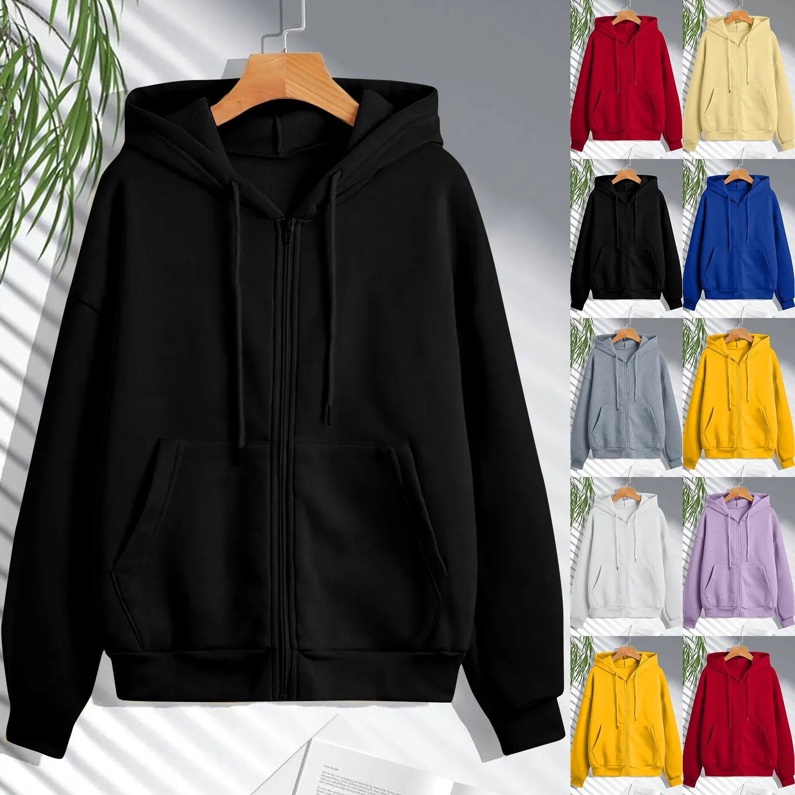 Autumn & Spring Women’s Zip Up Hoodie | Korean Style Casual Drawstring Sweatshirt Cardigan