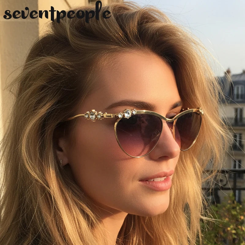 Sexy Cat Eye Punk Sunglasses for Women 2025 – Luxury Brand Metal Rhinestones Sun Glasses | Trendy Classic Shades for Ladies