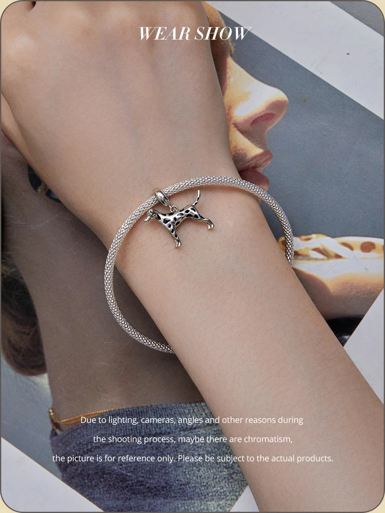 BISAER 925 Sterling Silver Dog Charm | Cute Dachshund Pet Bead Pendant for Women’s DIY Bracelet Jewelry