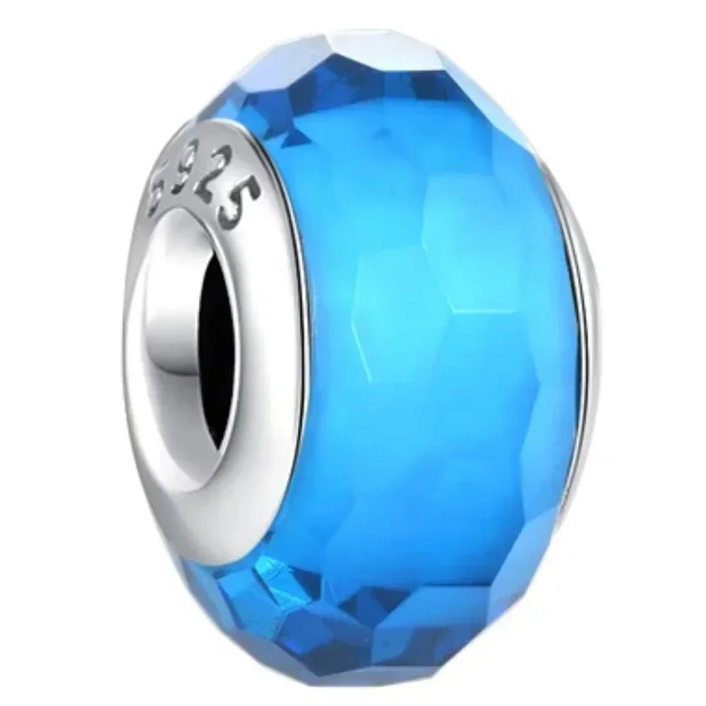 2025 Classic 925 Sterling Silver Colored Flower & Leaf Murano Glass Charm Beads | DIY Bracelet