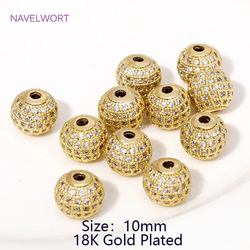 18K Gold Plated Zircon Round Spacer Beads | Brass Bracelet Beads for Jewelry Making | DIY Bead Separators Accessories