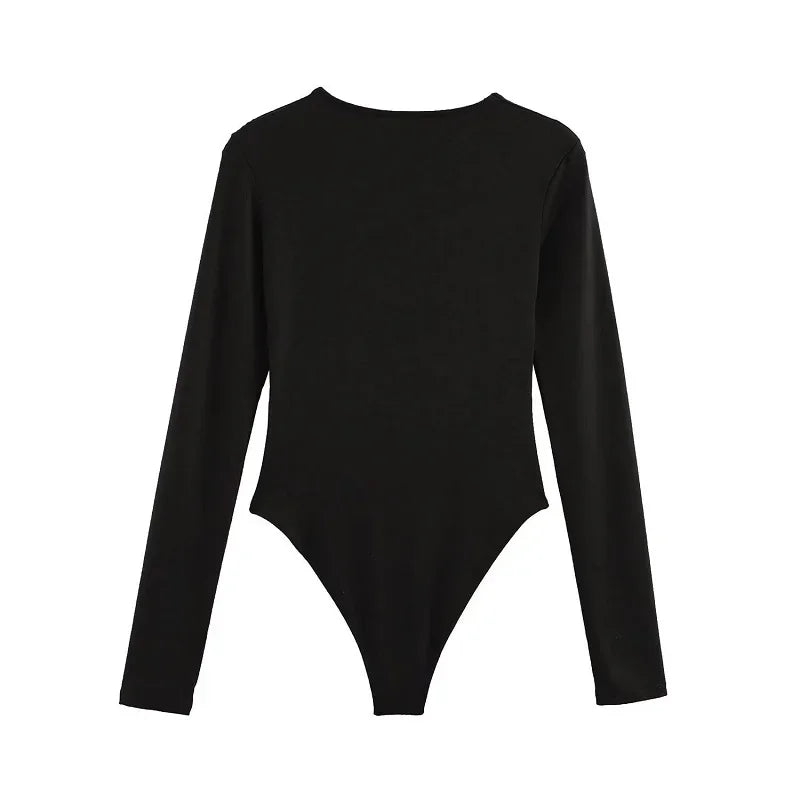 2025 MUJER Black Bustier Bodysuit for Women | Sexy Long Sleeve One-Piece Summer Top