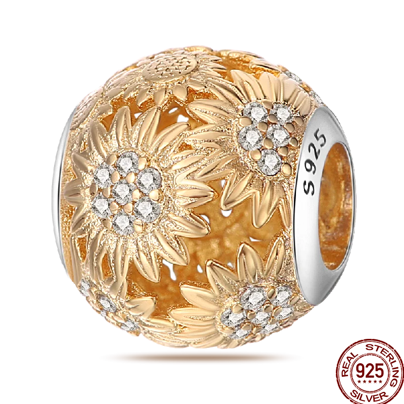 925 Sterling Silver Golden Zircon Saturn Flower Butterfly Charm Bead Fit 3MM Original Bracelet Women DIY Jewelry