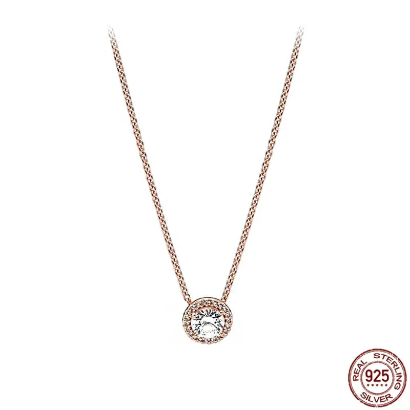 925 Silver Heart Pendant 💖 Dazzling Round Necklace Fits Pandora Gift