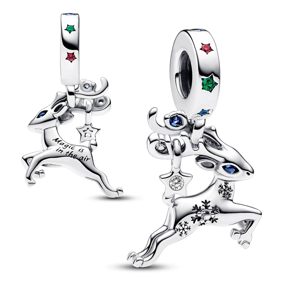 Sparkling Christmas Butterfly Bell Moon Charms | 925 Silver Beads Fit Original Pan Bracelet | DIY Women Jewelry New Year Gift