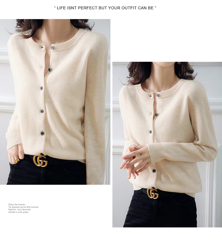 Off-Season Knitted Open Cardigan – Women’s Loose Round Neck Outerwear | Large Size Sweater for Spring & Autumn