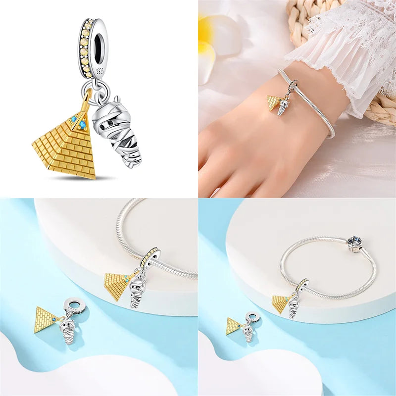 Hot Bible Cross Pink Zircon Charm – 925 Sterling Silver DIY Bracelet for Women