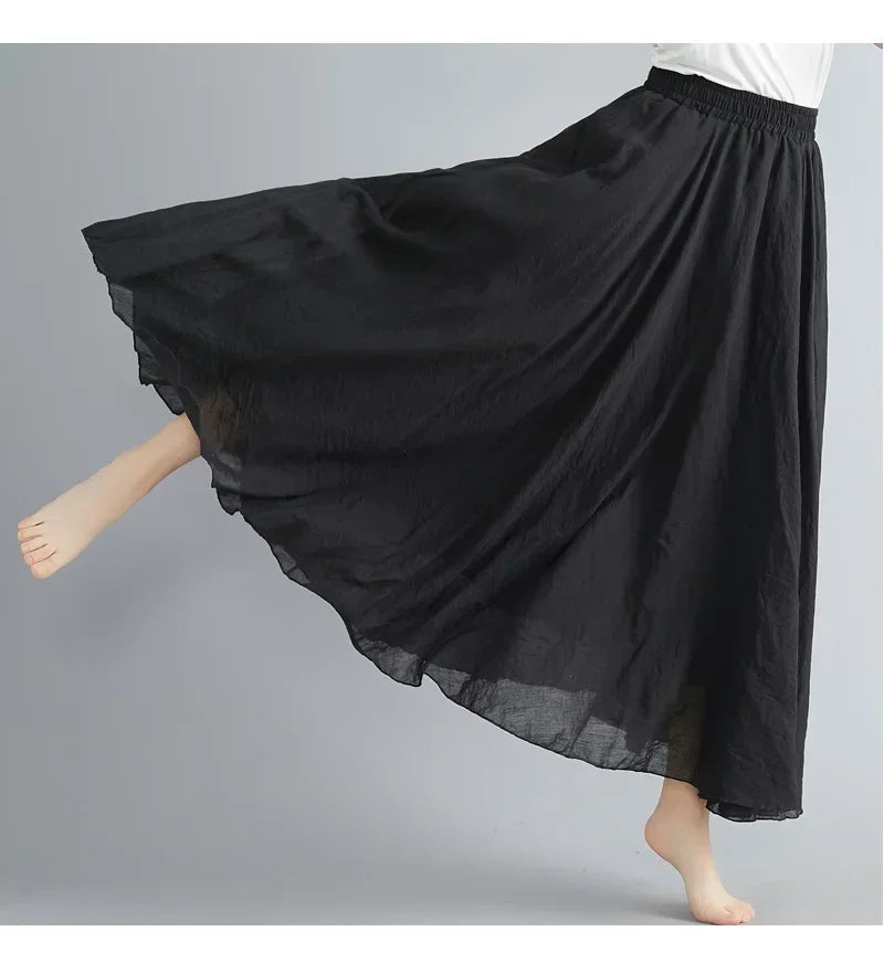Fashion Solid Cotton Linen Women Maxi Skirt – Elegant Harajuku Casual Loose Long Skirt 👗✨