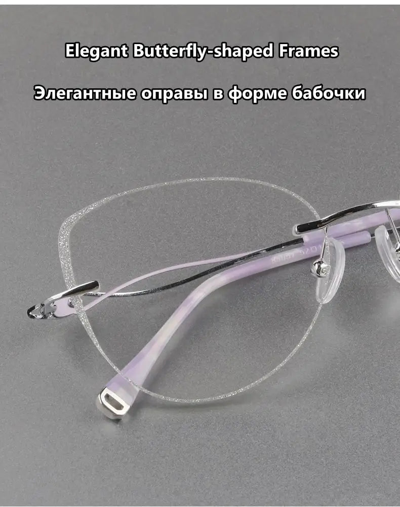 Women Rimless Titanium Cat Eye Glasses – Elegant Lightweight Butterfly Design Prescription Eyewear