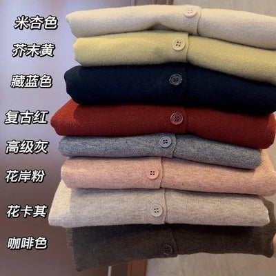 Soft Woolen Knitted Cardigan for Women – Loose Fit V-Neck Korean Style Sweater Jacket, Spring 2024 Outerwear