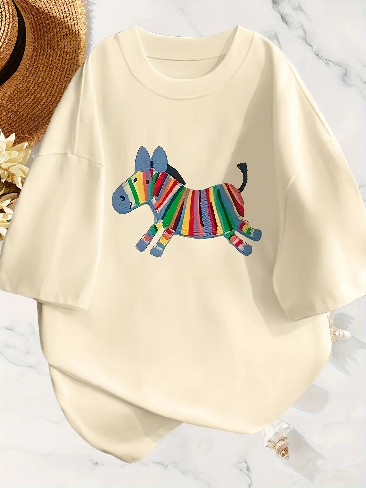 Oversized Women T-Shirt 🌸 Summer Casual Drawn Print Plus Size Top ✨